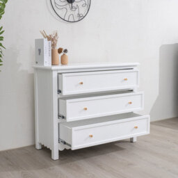 Melody Maison Large Scalloped 3 Drawer Chest Of Drawers & Pair Of Bedside Tables - Staunton White Range - thumbnail 4
