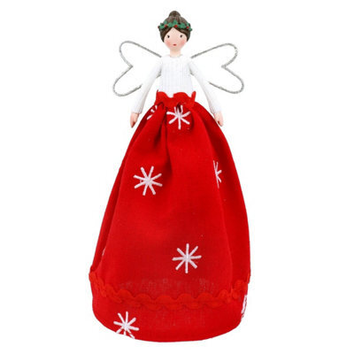 Gisela Graham Christmas Red Snowflake Fairy Christmas Tree Topper - 18.5 X 9 Cm, Matt Finish