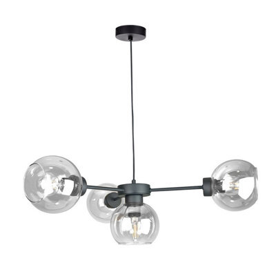 Luminosa Lighting Luminosa Kaliope Multi Arm Pendant Ceiling Light Black Transparent Glass Shade 4X E27 - image 1