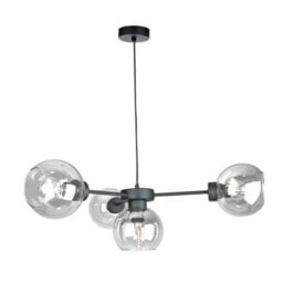 Luminosa Lighting Luminosa Kaliope Multi Arm Pendant Ceiling Light Black Transparent Glass Shade 4X E27 - thumbnail 1