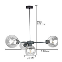 Luminosa Lighting Luminosa Kaliope Multi Arm Pendant Ceiling Light Black Transparent Glass Shade 4X E27 - thumbnail 3