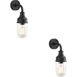 Loops 2 Pack Ip44 Outdoor Wall Light - Textured Black Industiral Frame Clear Glass Shade - Garage Porch Lamp
