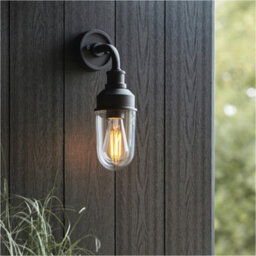 Loops 2 Pack Ip44 Outdoor Wall Light - Textured Black Industiral Frame Clear Glass Shade - Garage Porch Lamp - thumbnail 3