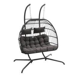 Thehotsale Double Swing Egg Chair With Stand Large 2 Person Outdoor Wicker Twins Basket Hanging Chair For Garden Balcony Outdoor - thumbnail 4
