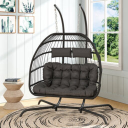 Thehotsale Double Swing Egg Chair With Stand Large 2 Person Outdoor Wicker Twins Basket Hanging Chair For Garden Balcony Outdoor - thumbnail 2