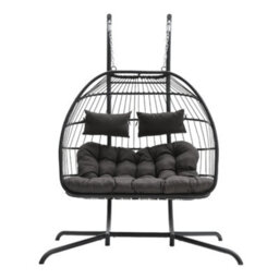 Thehotsale Double Swing Egg Chair With Stand Large 2 Person Outdoor Wicker Twins Basket Hanging Chair For Garden Balcony Outdoor - thumbnail 3