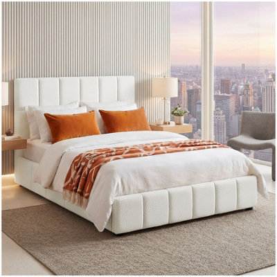Tectake Upholstered Bed Set With Mattress, 2 Firmness Levels, 250 Kg 140 X 200 Cm -  30 Cm -  Teddy Cream - image 1