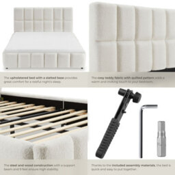 Tectake Upholstered Bed Set With Mattress, 2 Firmness Levels, 250 Kg 140 X 200 Cm -  30 Cm -  Teddy Cream - thumbnail 5