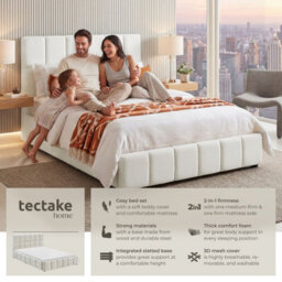 Tectake Upholstered Bed Set With Mattress, 2 Firmness Levels, 250 Kg 140 X 200 Cm -  30 Cm -  Teddy Cream - thumbnail 2