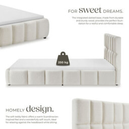 Tectake Upholstered Bed Set With Mattress, 2 Firmness Levels, 250 Kg 140 X 200 Cm -  30 Cm -  Teddy Cream - thumbnail 3