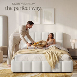 Tectake Upholstered Bed Set With Mattress, 2 Firmness Levels, 250 Kg 140 X 200 Cm -  30 Cm -  Teddy Cream - thumbnail 9