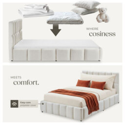 Tectake Upholstered Bed Set With Mattress, 2 Firmness Levels, 250 Kg 140 X 200 Cm -  30 Cm -  Teddy Cream - thumbnail 8