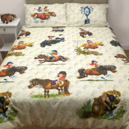 Thelwell Antics Duvet Cover Set, Double Bed Size, Equestrian Cartoon Horses Pony Comic, Cream - thumbnail 3