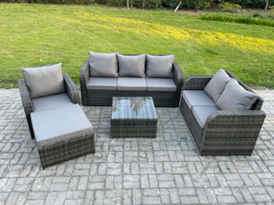 Fimous Rattan Garden Furniture 5 Piece Patio Set With Table Sofa Square Coffee Table Reclining Chair Loveseat Sofa Big Footstool - image 1