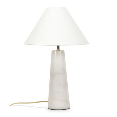 Valuelights Margot White Marble Bedside Table Lamp With A Linen Tapered Lampshade - Bulb Included - image 1