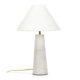 Valuelights Margot White Marble Bedside Table Lamp With A Linen Tapered Lampshade - Bulb Included