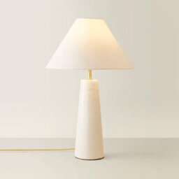 Valuelights Margot White Marble Bedside Table Lamp With A Linen Tapered Lampshade - Bulb Included - thumbnail 4