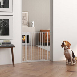 Pawhut Dog Gate Wide Stair Gate W/ Door Pressure Fit, 75-85W Cm, White - thumbnail 1