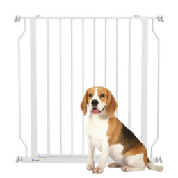 Pawhut Dog Gate Wide Stair Gate W/ Door Pressure Fit, 75-85W Cm, White - thumbnail 2