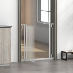 Pawhut Dog Gate Wide Stair Gate W/ Door Pressure Fit, 75-85W Cm, White - thumbnail 7