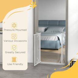 Pawhut Dog Gate Wide Stair Gate W/ Door Pressure Fit, 75-85W Cm, White - thumbnail 6