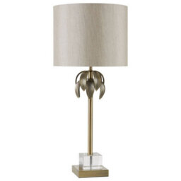 Orsina Antique Brass Leaf Table Lamp With Grey Shade, Textured Metal Leaves On Crystal Base, Luxe Accent Table Lamp - thumbnail 2
