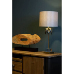 Orsina Antique Brass Leaf Table Lamp With Grey Shade, Textured Metal Leaves On Crystal Base, Luxe Accent Table Lamp - thumbnail 3
