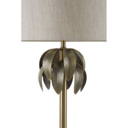 Orsina Antique Brass Leaf Table Lamp With Grey Shade, Textured Metal Leaves On Crystal Base, Luxe Accent Table Lamp - thumbnail 5