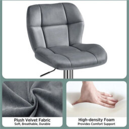 Dark Grey Bar Stools Set Of 2 Modern Velvet Swivel Bar Chair Breakfast Stools For Home - thumbnail 5