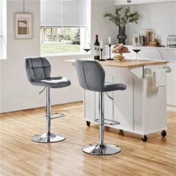 Dark Grey Bar Stools Set Of 2 Modern Velvet Swivel Bar Chair Breakfast Stools For Home - thumbnail 3