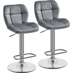 Dark Grey Bar Stools Set Of 2 Modern Velvet Swivel Bar Chair Breakfast Stools For Home - thumbnail 1