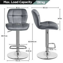 Dark Grey Bar Stools Set Of 2 Modern Velvet Swivel Bar Chair Breakfast Stools For Home - thumbnail 2