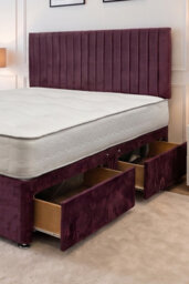 "Knight Sleep Emily Plush Bed Set With Mattress, 4 Drawers Same Side & 24""headboard, Aubergine Plush, 6Ft - Super King" - thumbnail 2
