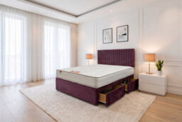 "Knight Sleep Emily Plush Bed Set With Mattress, 4 Drawers Same Side & 24""headboard, Aubergine Plush, 6Ft - Super King" - thumbnail 1