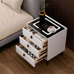 3 Drawers White+Black Led Smart Bedside Table Bedroom Storage Cabinet - thumbnail 3