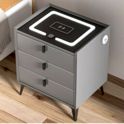 3 Drawers White+Black Led Smart Bedside Table Bedroom Storage Cabinet - thumbnail 2