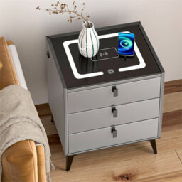 3 Drawers White+Black Led Smart Bedside Table Bedroom Storage Cabinet - thumbnail 6