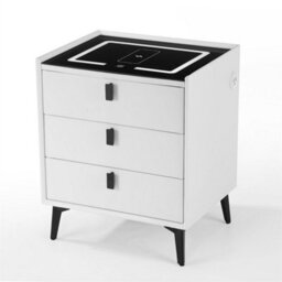 3 Drawers White+Black Led Smart Bedside Table Bedroom Storage Cabinet