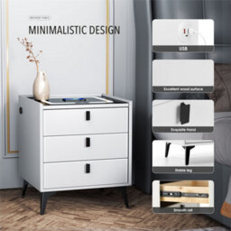 3 Drawers White+Black Led Smart Bedside Table Bedroom Storage Cabinet - thumbnail 5