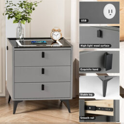 3 Drawers White+Black Led Smart Bedside Table Bedroom Storage Cabinet - thumbnail 4