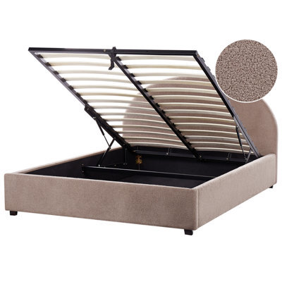 Beliani Ottoman Bed Boucle Vaucluse 160 X 200 Cm (Eu King Size) Taupe - image 1