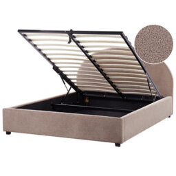 Beliani Ottoman Bed Boucle Vaucluse 160 X 200 Cm (Eu King Size) Taupe - thumbnail 1
