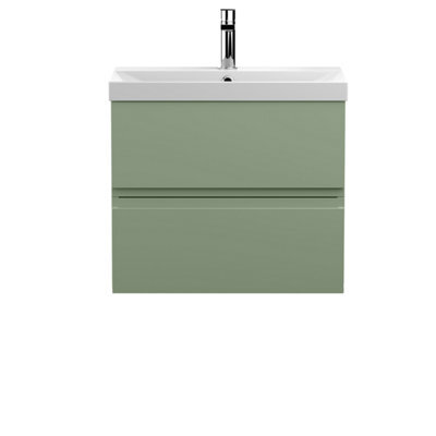 Hudson Reed Urban Satin Green Wall Hung 2 Drawer Vanity Unit And Thin-Edge Basin With Silent Close, 550 X 610 X 395 - image 1