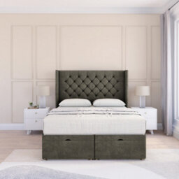 "Sloomy Dior Pewter Dumfries 4Ft6 Ottoman Bed End Opening With Sprung Memory Mattress & 54"" Headboard-Double" - thumbnail 2