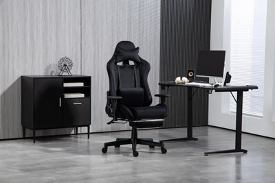 Home Treats Black Suede Gaming Chair With Footrest, Computer Chair With Added Lumbar Support - image 1