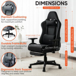 Home Treats Black Suede Gaming Chair With Footrest, Computer Chair With Added Lumbar Support - thumbnail 5