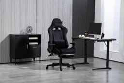 Home Treats Black Suede Gaming Chair With Footrest, Computer Chair With Added Lumbar Support - thumbnail 1