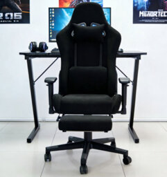 Home Treats Black Suede Gaming Chair With Footrest, Computer Chair With Added Lumbar Support - thumbnail 7