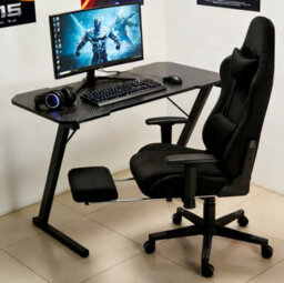Home Treats Black Suede Gaming Chair With Footrest, Computer Chair With Added Lumbar Support - thumbnail 6
