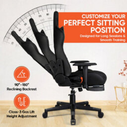 Home Treats Black Suede Gaming Chair With Footrest, Computer Chair With Added Lumbar Support - thumbnail 3